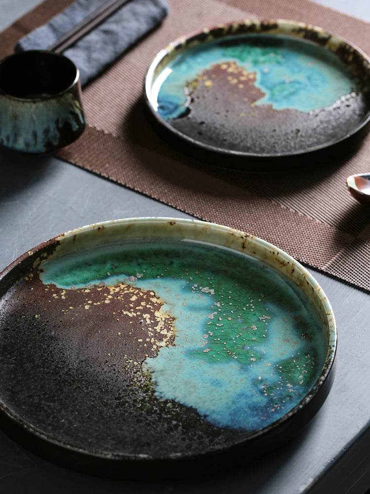 Ceramic Flat Plate Shallow Plate Creative Round Steak Plate Western Pasta Plate Home Fruit Salad - Mubimart