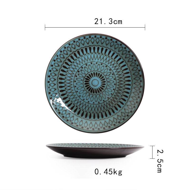 Ceramic Plate Flat Plate Creative Dish Plate Japanese Vintage Tableware - Mubimart