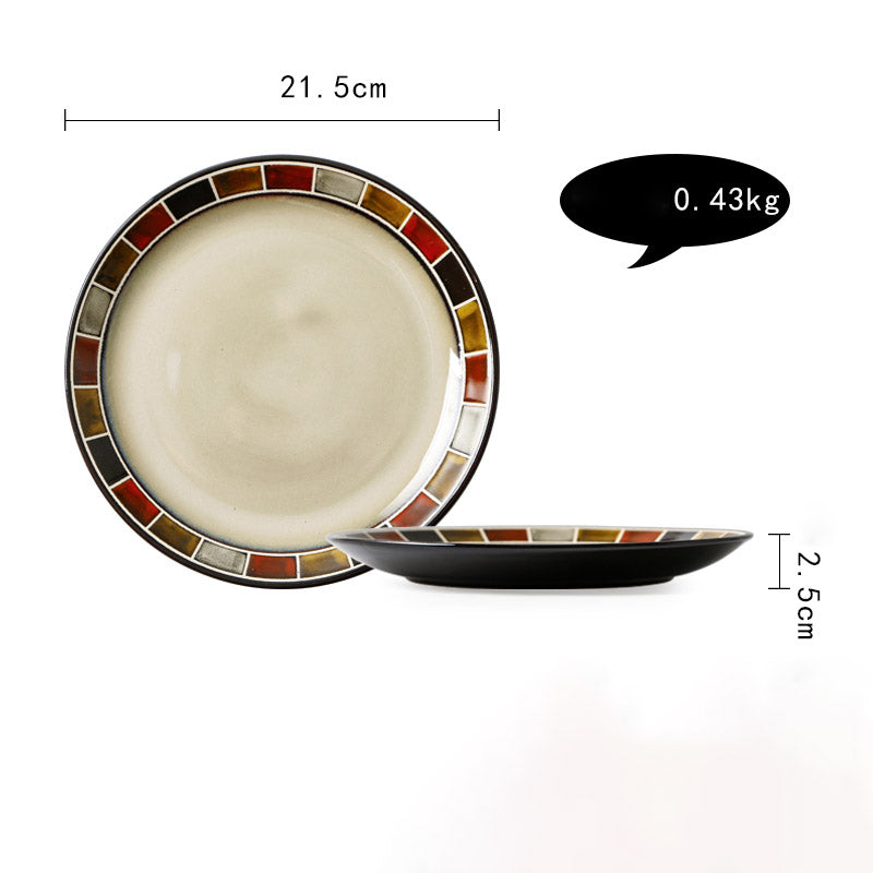 Ceramic Plate Flat Plate Creative Dish Plate Japanese Vintage Tableware - Mubimart -  