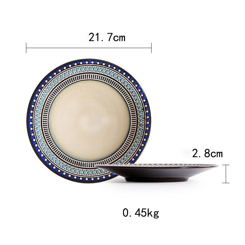 Ceramic Plate Flat Plate Creative Dish Plate Japanese Vintage Tableware - Mubimart -  