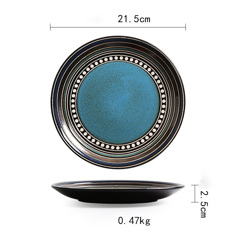 Ceramic Plate Flat Plate Creative Dish Plate Japanese Vintage Tableware - Mubimart -  