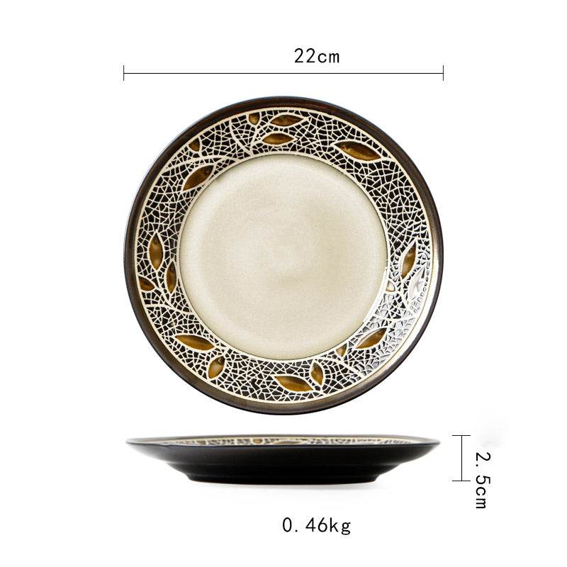 Ceramic Plate Flat Plate Creative Dish Plate Japanese Vintage Tableware - Mubimart