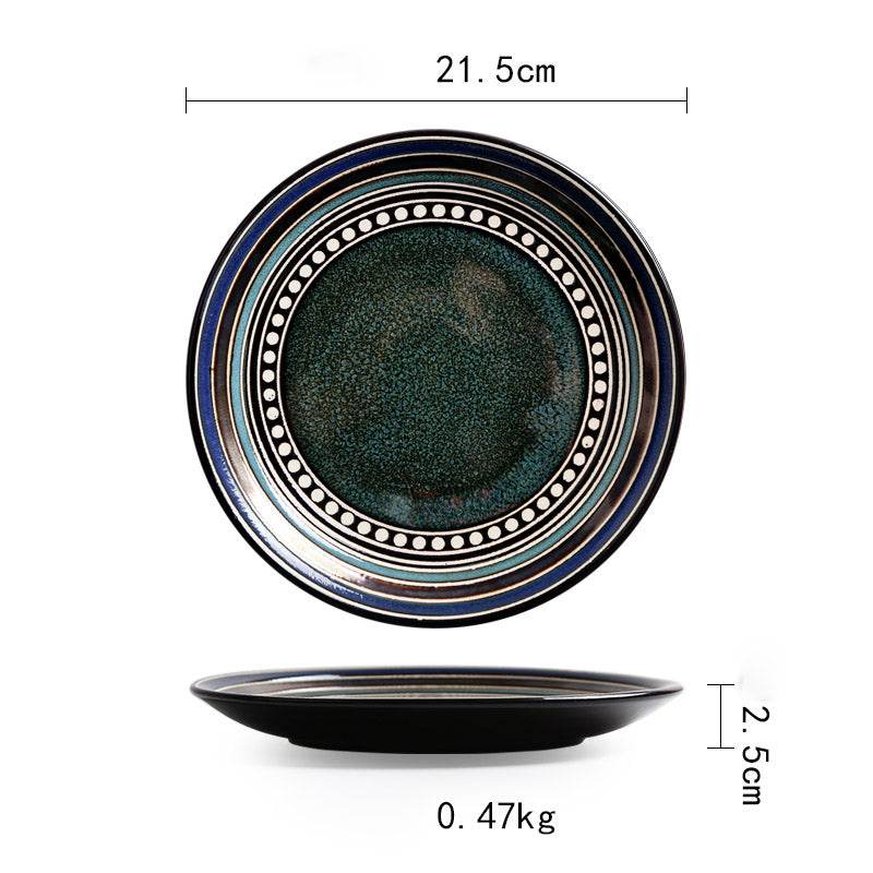 Ceramic Plate Flat Plate Creative Dish Plate Japanese Vintage Tableware - Mubimart