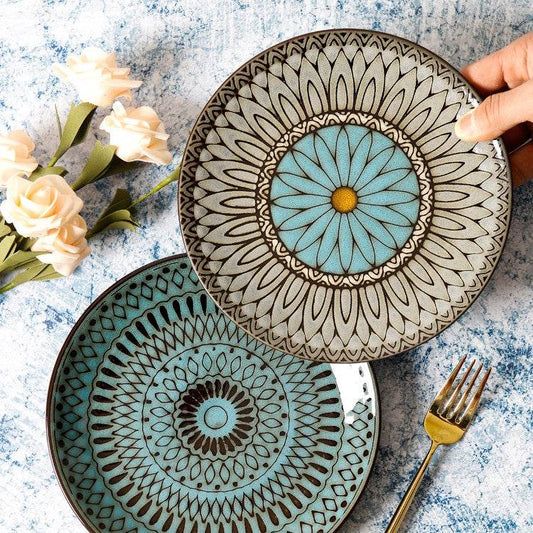 Ceramic Plate Flat Plate Creative Dish Plate Japanese Vintage Tableware - Mubimart