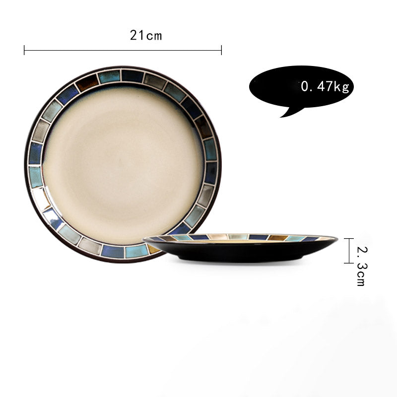 Ceramic Plate Flat Plate Creative Dish Plate Japanese Vintage Tableware - Mubimart -  