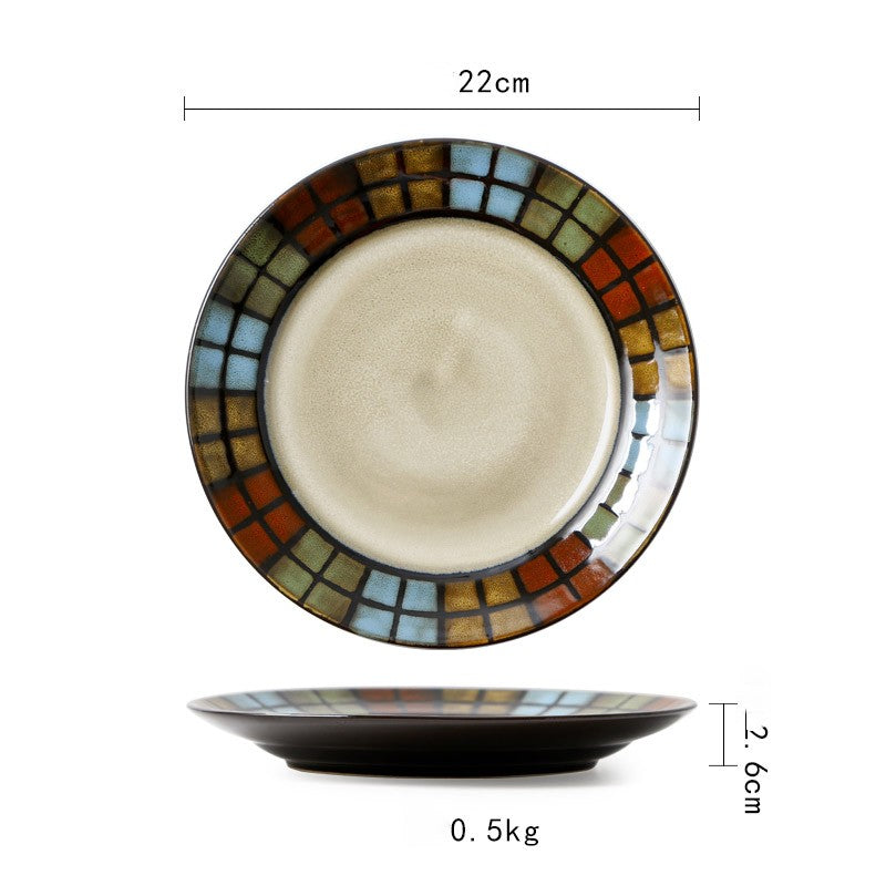 Ceramic Plate Flat Plate Creative Dish Plate Japanese Vintage Tableware - Mubimart -  