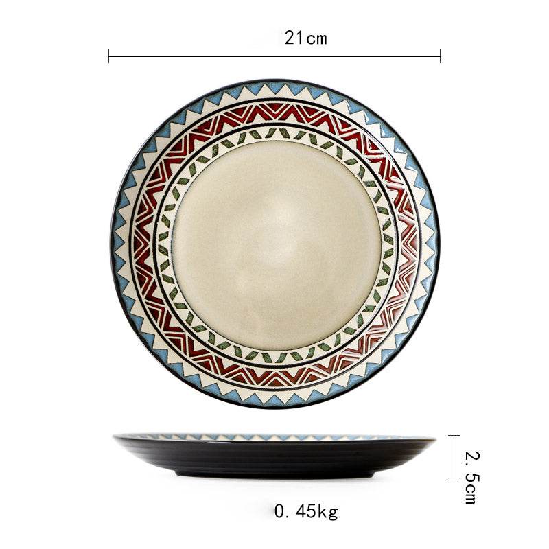 Ceramic Plate Flat Plate Creative Dish Plate Japanese Vintage Tableware - Mubimart