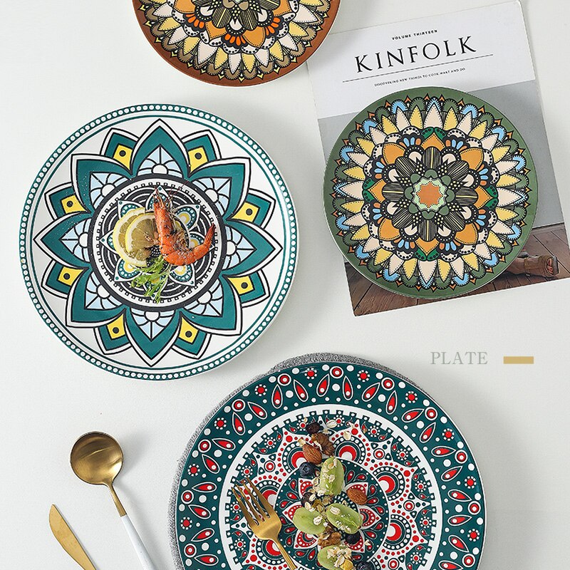 Ceramic plate Bohemian hand-painted plate - Mubimart - Plates 