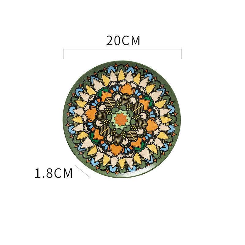 Ceramic plate Bohemian hand-painted plate - Mubimart