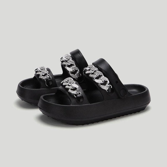 Chains Thick-soled Slippers For Women Indoor Floor House Shoes Summer Outdoor EVA Sandals Two-wearing Beach Shoes - Mubimart