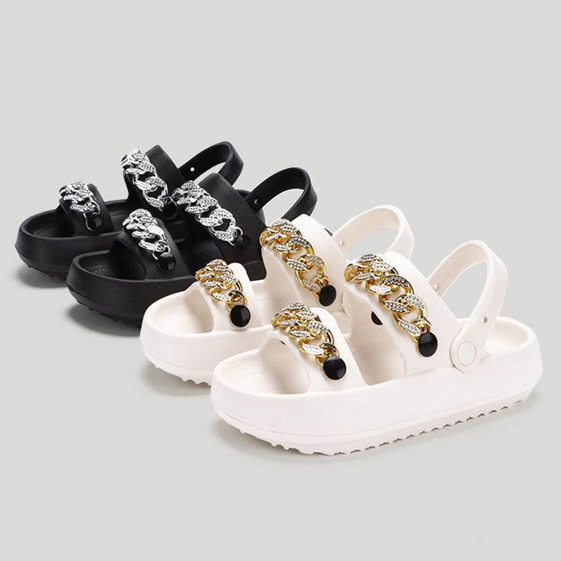Chains Thick-soled Slippers For Women Indoor Floor House Shoes Summer Outdoor EVA Sandals Two-wearing Beach Shoes - Mubimart
