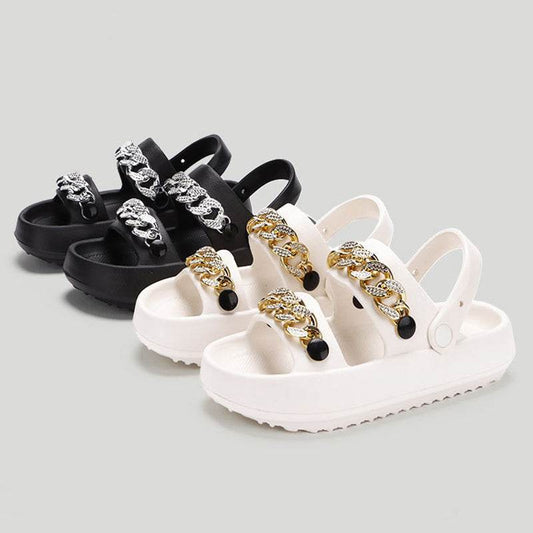 Chains Thick-soled Slippers For Women Indoor Floor House Shoes Summer Outdoor EVA Sandals Two-wearing Beach Shoes - Mubimart