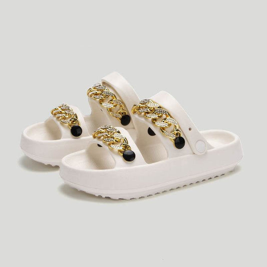 Chains Thick-soled Slippers For Women Indoor Floor House Shoes Summer Outdoor EVA Sandals Two-wearing Beach Shoes - Mubimart