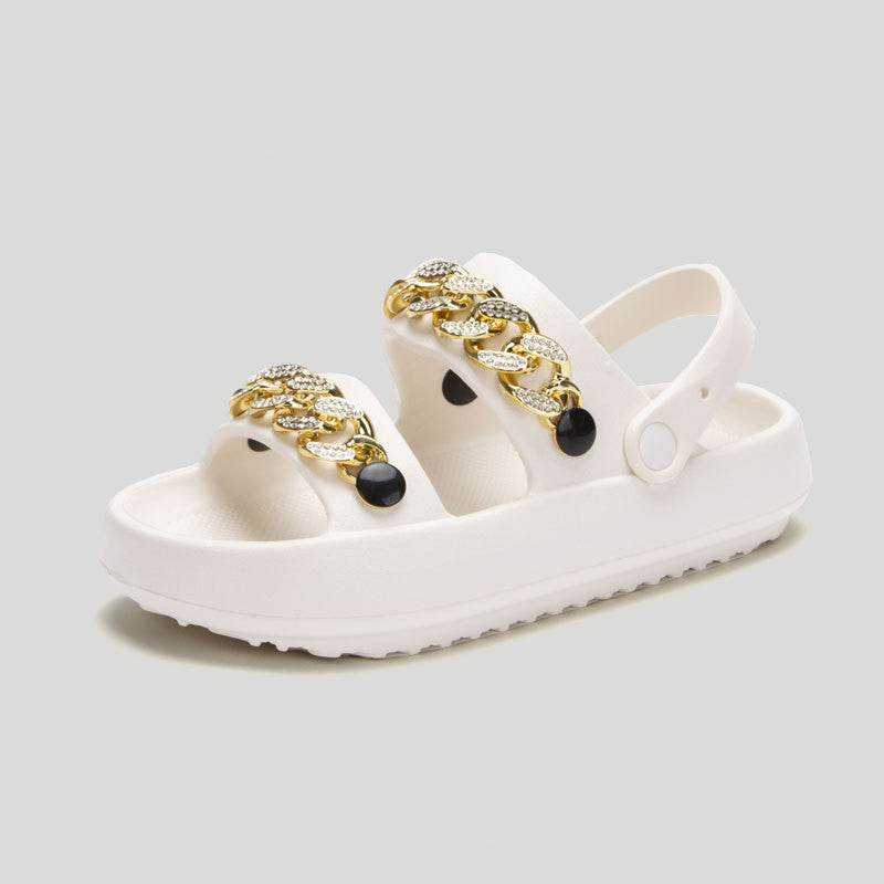 Chains Thick-soled Slippers For Women Indoor Floor House Shoes Summer Outdoor EVA Sandals Two-wearing Beach Shoes - Mubimart
