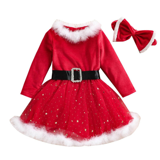 Child Girl Christmas Dress Headband Suit - Mubimart