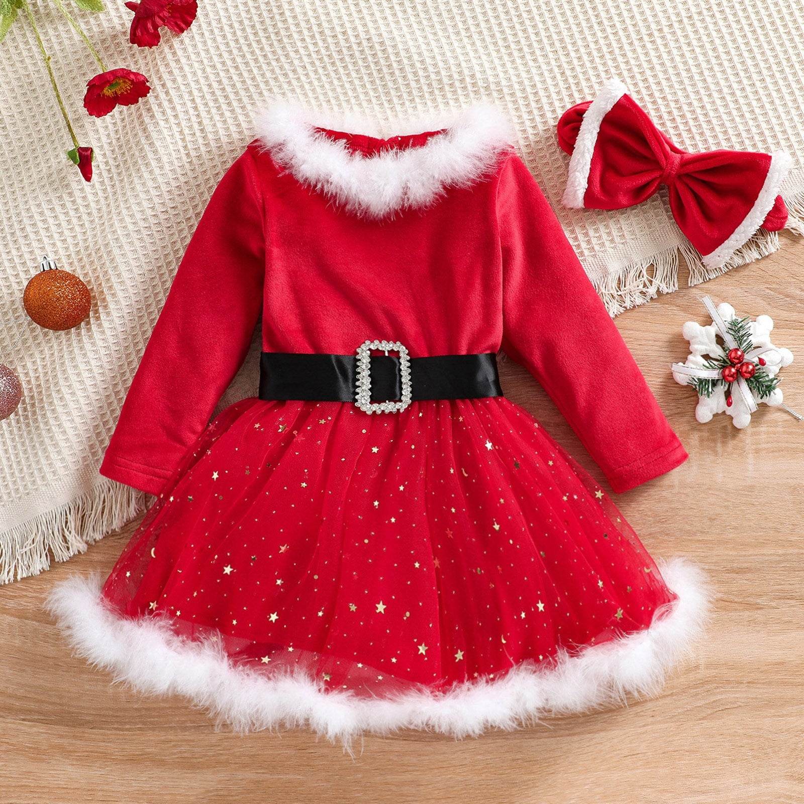 Child Girl Christmas Dress Headband Suit - Mubimart