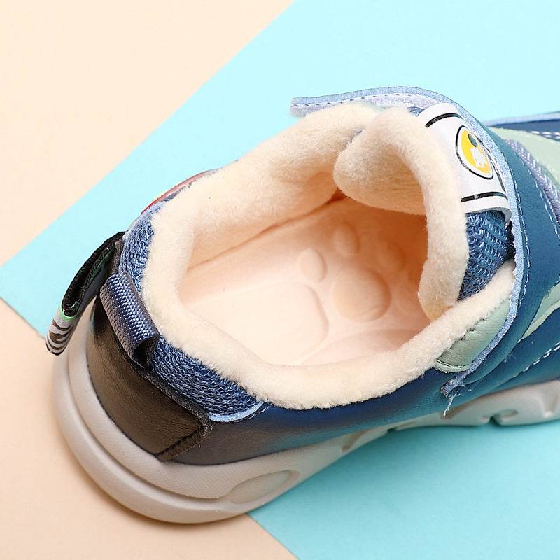 Children Leather Short Plush Sports Shoes Boys' Walking Cotton Shoes - Mubimart