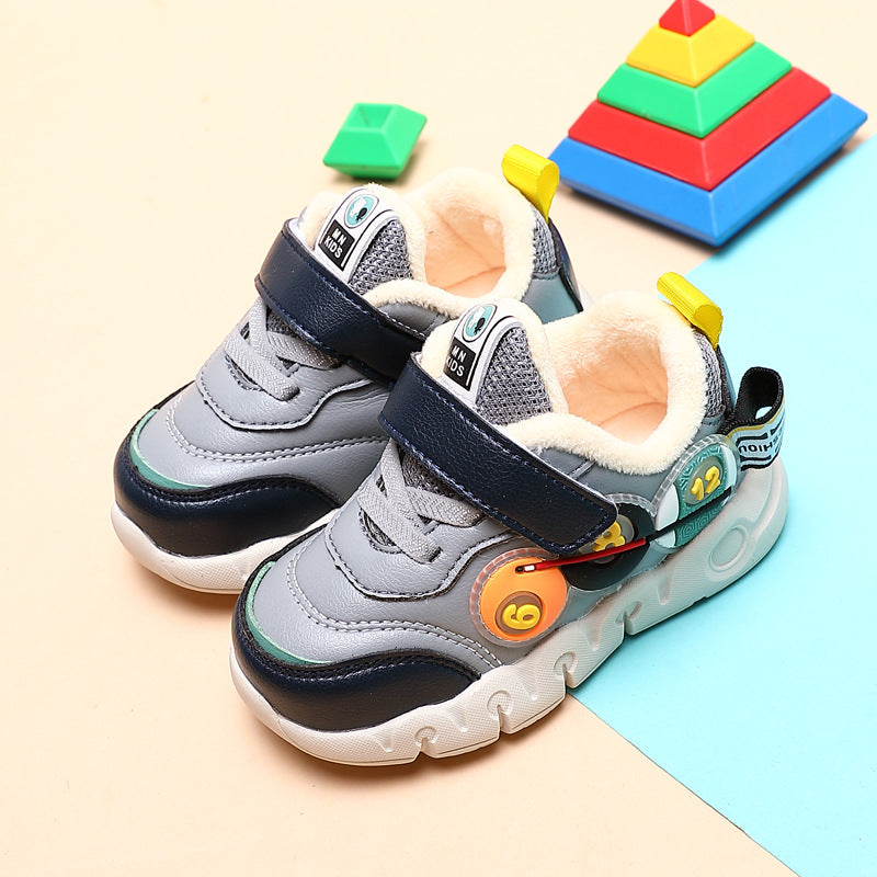 Children Leather Short Plush Sports Shoes Boys' Walking Cotton Shoes - Mubimart -  