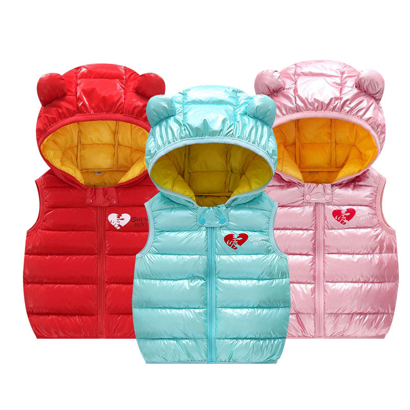 Children Warm Down Vest Autumn Baby Boys Girls Sleeveless Waistcoat Kids Outerwear Vests Children Hooded Jackets - Mubimart - Tops & Tees 