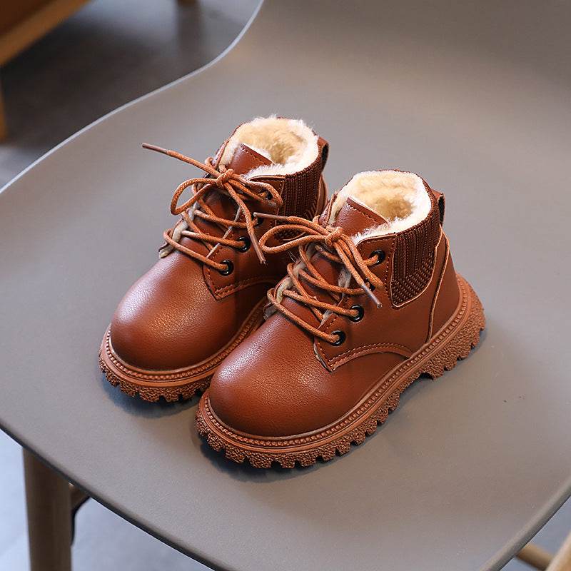 Children's Boots Martin Boys Leather Low-Cotton Cotton Girls Baby - Mubimart