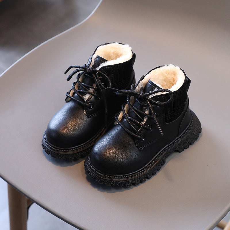 Children's Boots Martin Boys Leather Low-Cotton Cotton Girls Baby - Mubimart - Baby Shoes 