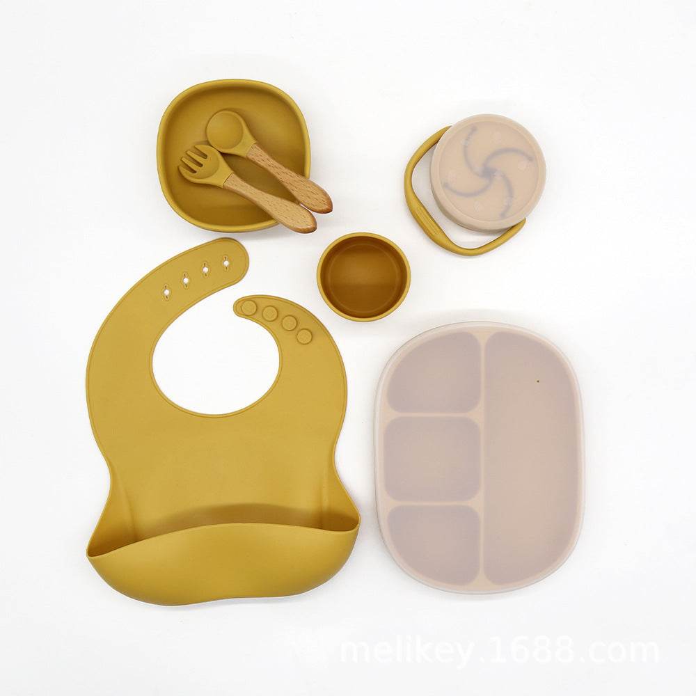 Children's Bowl Dinner Plate Spoon Fork Anti-drop Snack Cup Feeding Tableware Set - Mubimart
