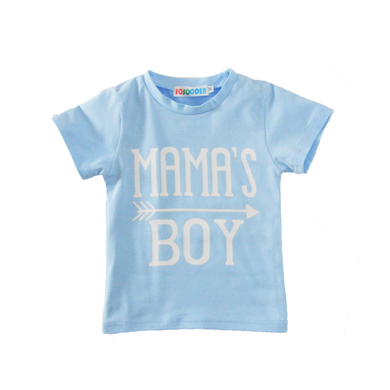 Children's Clothing Boy Suit Short-Sleeved T-Shirt Blue Letter Arrow Geometric Pants Baby Two-Piece Suit - Mubimart -  