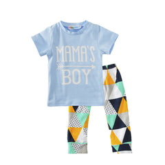 Children's Clothing Boy Suit Short-Sleeved T-Shirt Blue Letter Arrow Geometric Pants Baby Two-Piece Suit - Mubimart -  