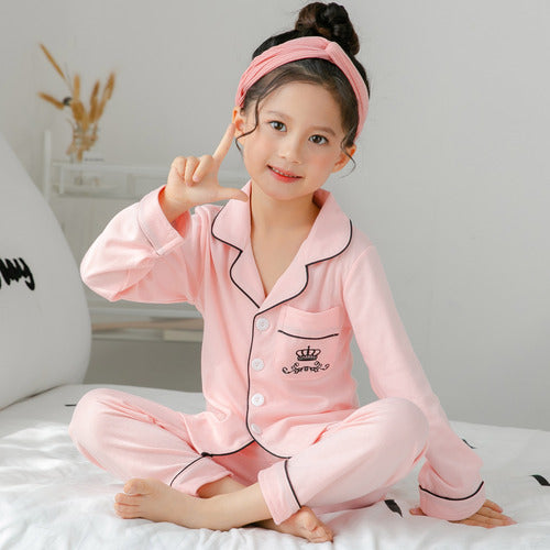 Children's Clothing Girls Cute Printing Long-sleeved Home Wear, Big Children's Thin Cotton Pajamas Set - Mubimart -  