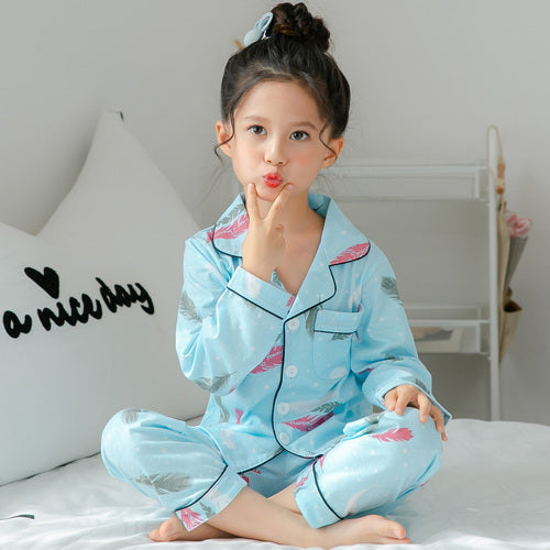 Children's Clothing Girls Cute Printing Long-sleeved Home Wear, Big Children's Thin Cotton Pajamas Set - Mubimart -  