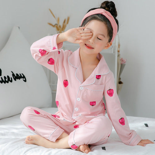 Children's Clothing Girls Cute Printing Long-sleeved Home Wear, Big Children's Thin Cotton Pajamas Set - Mubimart -  