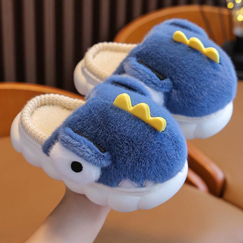 Children's Cotton Slippers Boys Dinosaur Warm With Velvet - Mubimart