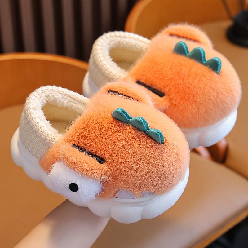 Children's Cotton Slippers Boys Dinosaur Warm With Velvet - Mubimart