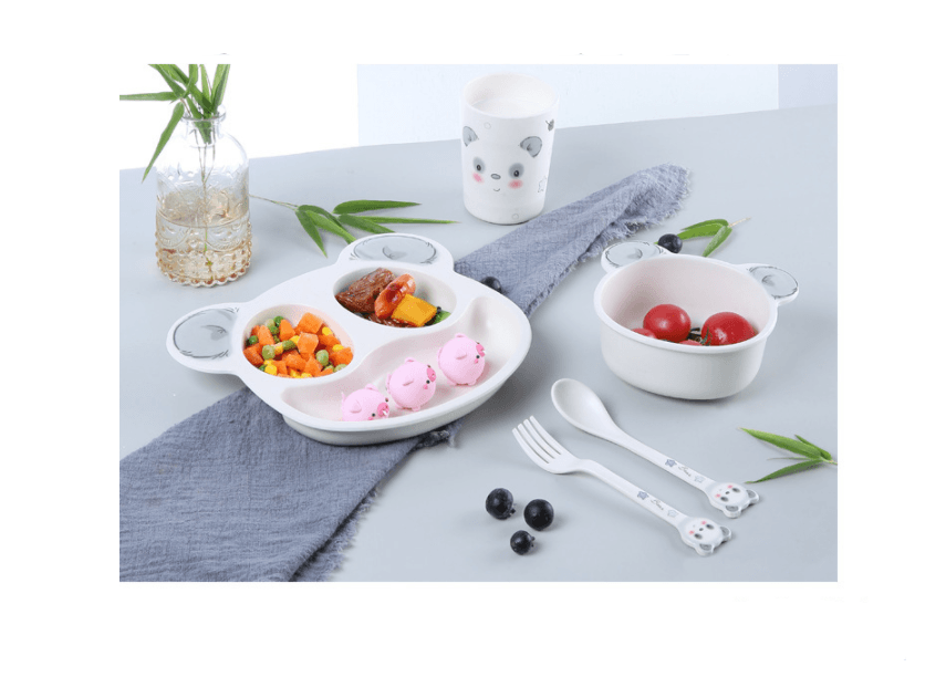 Children's Dinner Plate Bamboo Fiber Tableware Set - Mubimart