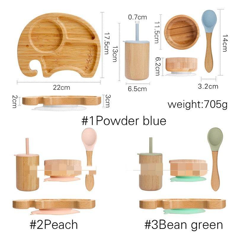 Children's Elephant Suction Cup Dinner Plate Round Bamboo Bowl Four-piece Set - Mubimart