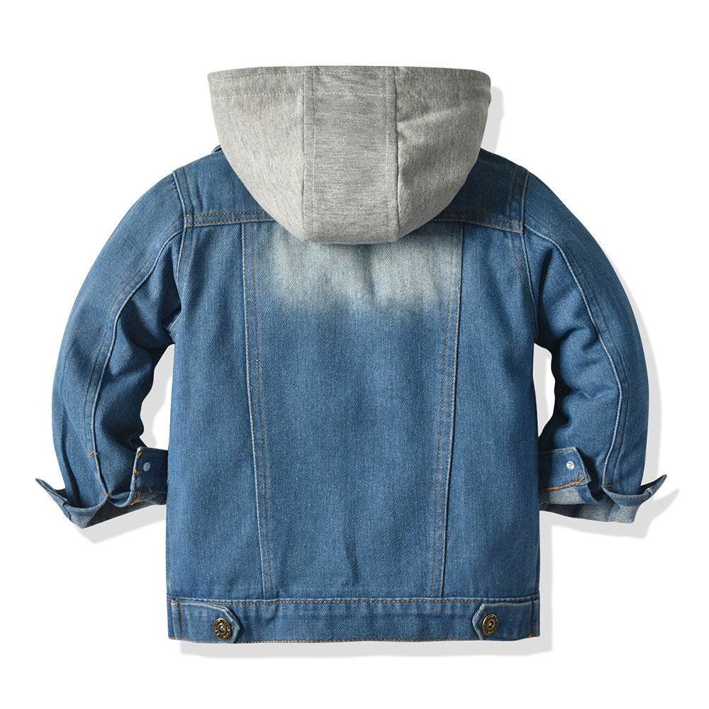 Children's Fake Two-piece Denim Jacket, Children's Hooded Fashion Casual Top - Mubimart