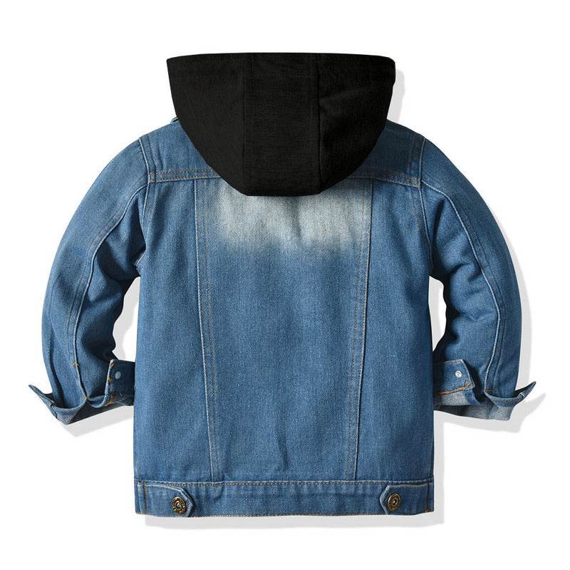 Children's Fake Two-piece Denim Jacket, Children's Hooded Fashion Casual Top - Mubimart