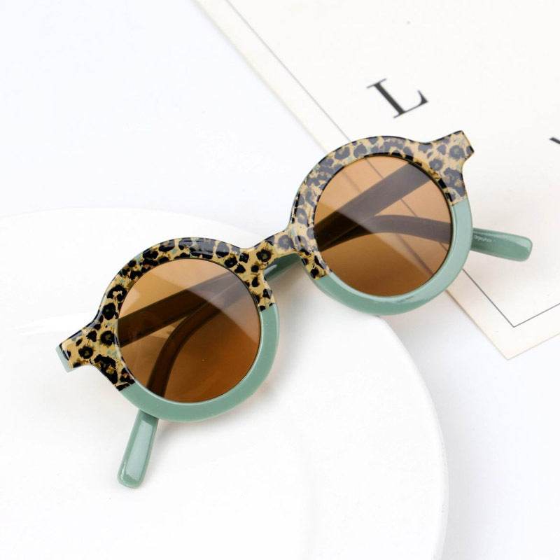 Children's Fashion Round Leopard Print Patchwork Shades - Mubimart