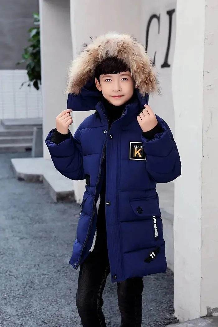 Children's Hooded Cotton Coat With Fur Collar And Cotton Quilted Jacket - Mubimart