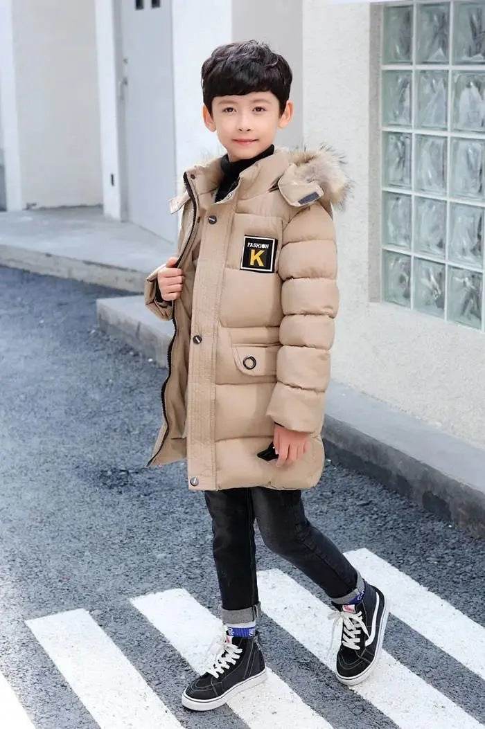 Children's Hooded Cotton Coat With Fur Collar And Cotton Quilted Jacket - Mubimart