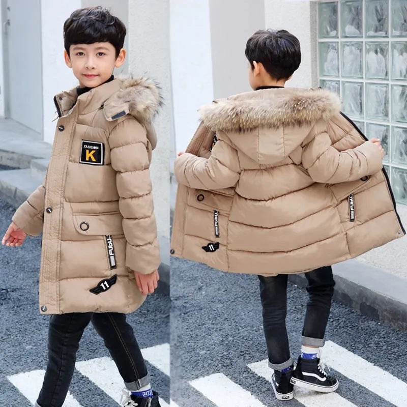 Children's Hooded Cotton Coat With Fur Collar And Cotton Quilted Jacket - Mubimart