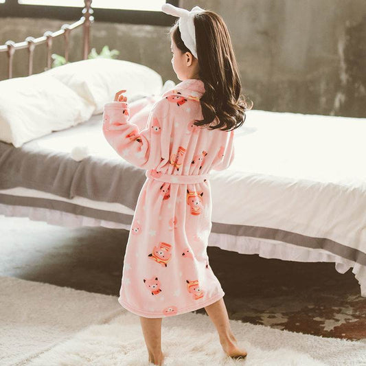 Children's Nightgown Thickened Flannel Girls Pajamas Baby Shan Home Service - Mubimart
