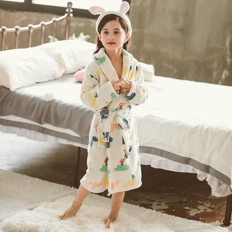 Children's Nightgown Thickened Flannel Girls Pajamas Baby Shan Home Service - Mubimart - Sleepwear & Robes 