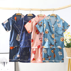 Children's Pajamas Set Cartoon Printed Silk Home Service - Mubimart - Sleepwear & Robes 