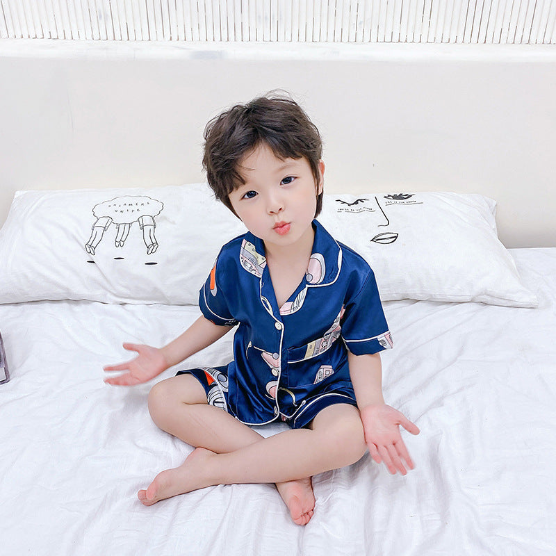 Children's Pajamas Set Cartoon Printed Silk Home Service - Mubimart -  