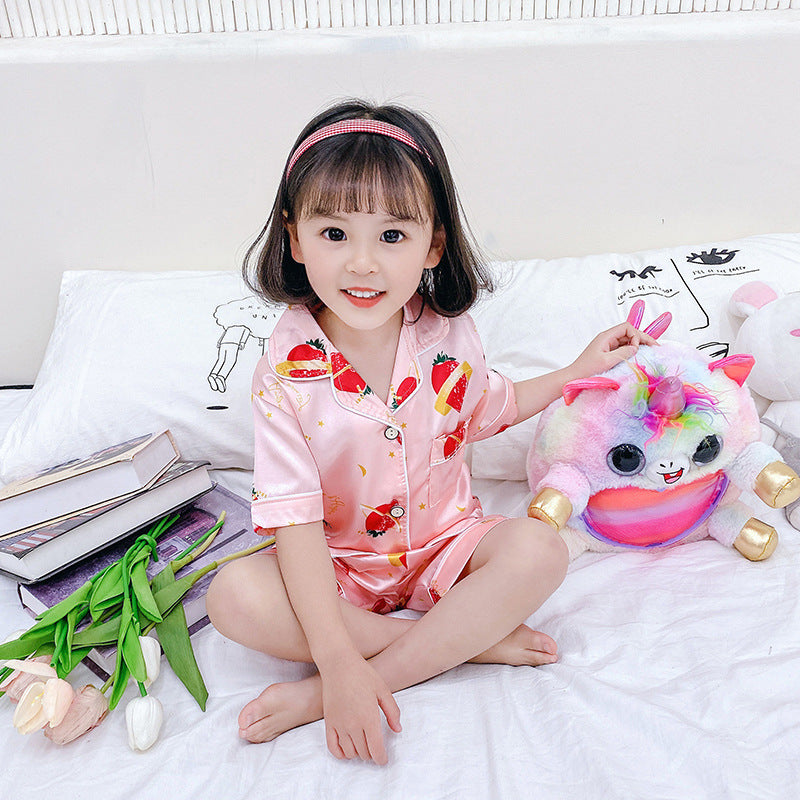 Children's Pajamas Set Cartoon Printed Silk Home Service - Mubimart -  