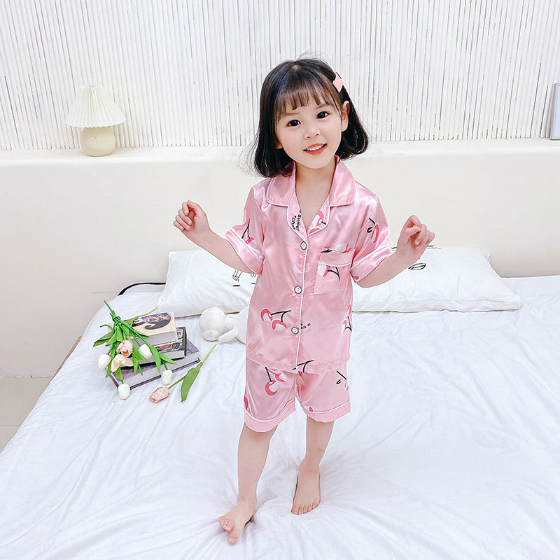 Children's Pajamas Set Cartoon Printed Silk Home Service - Mubimart -  