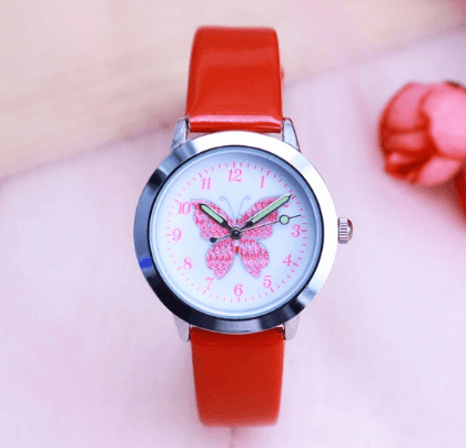 Children's Watches Kids Quartz Watch Student Girls Quartz-watch Cute Colorful Butterfly Dial Waterproof Watch - Mubimart