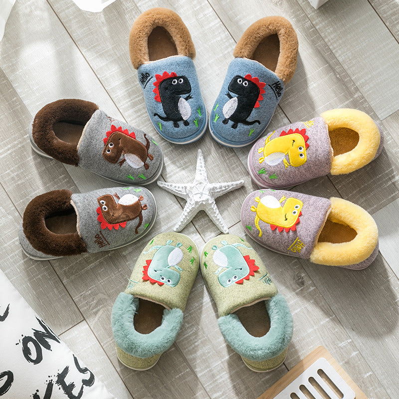 Children's Winter Cotton Dinosaur Slippers Are Soft, Non-Slip And Warm - Mubimart - Baby Shoes 