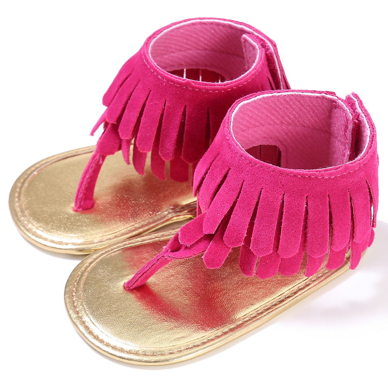 Children's sandals summer new girls sandals wholesale retro tassel flannel baby sandals - Mubimart -  